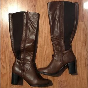 Knee High Plus Size Faux Leather Boots with Heel